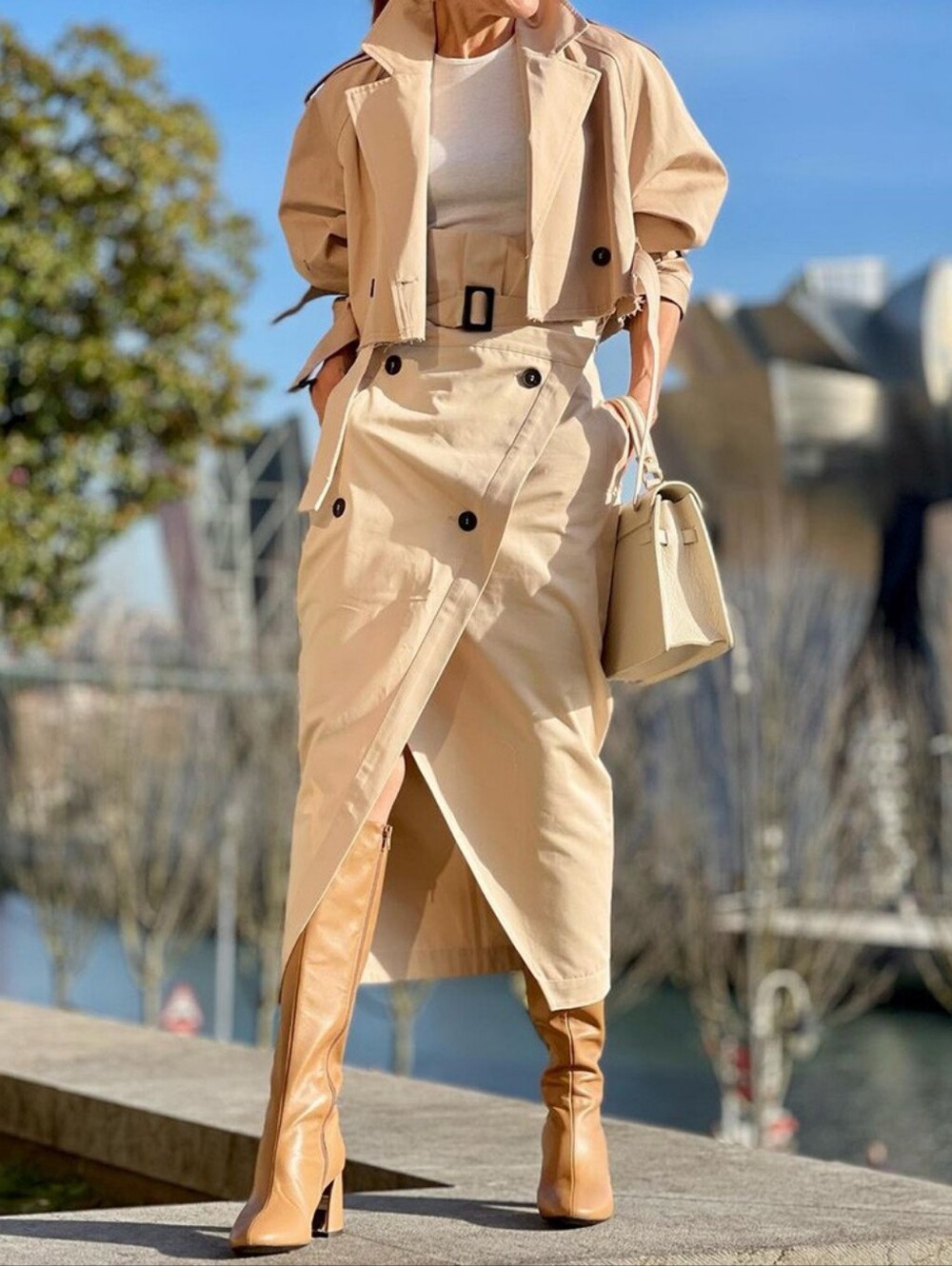 Zara Cream Double-Breasted Pencil Skirt